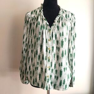 Maeve Anthropologie Christmas Pine Tree Blouse